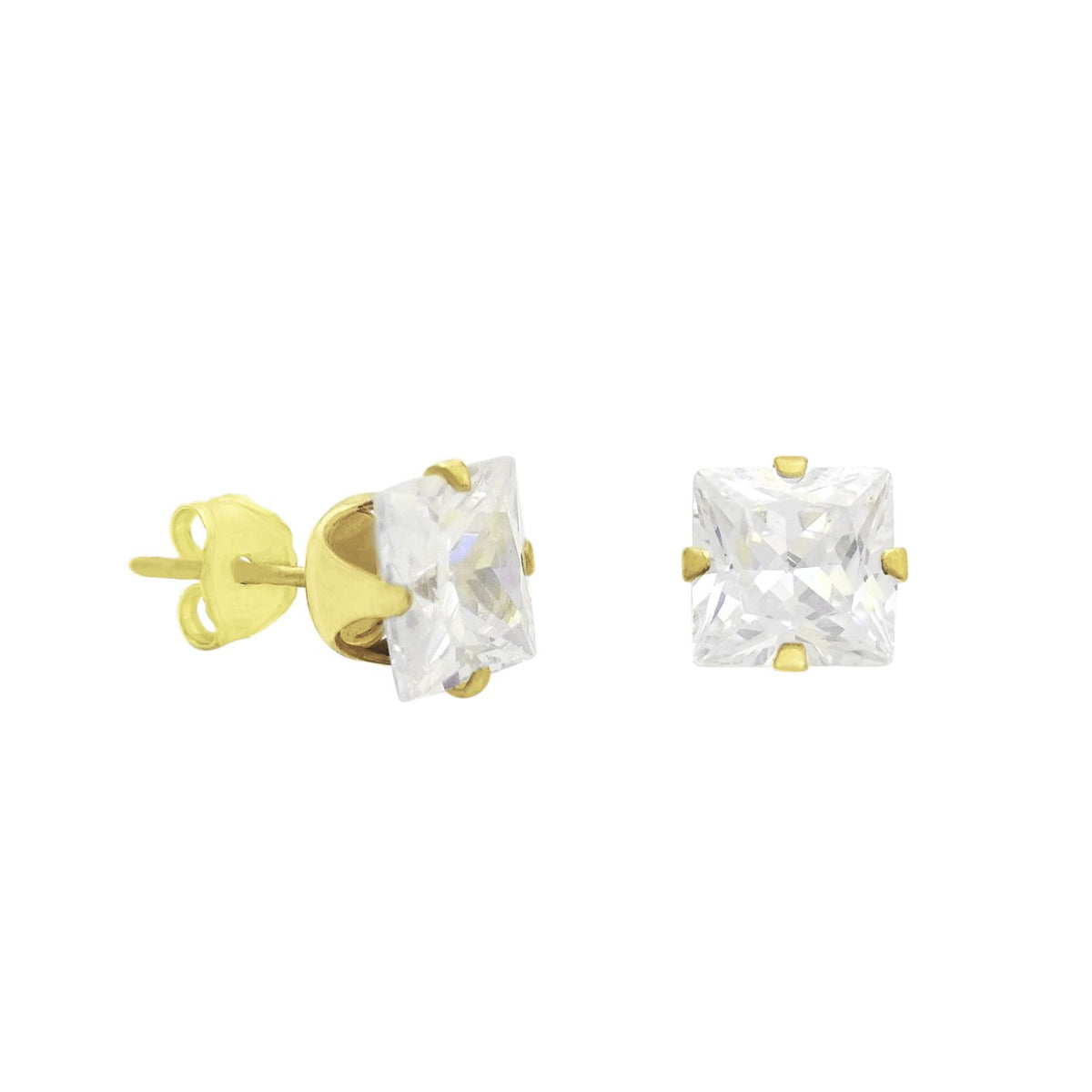 14K Gold Cubic Zirconia Princess discount Stud CZ