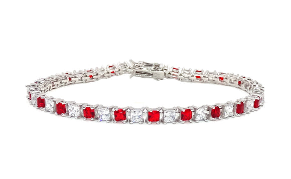 SS 925 White & Ruby CZ Tennis Bracelet