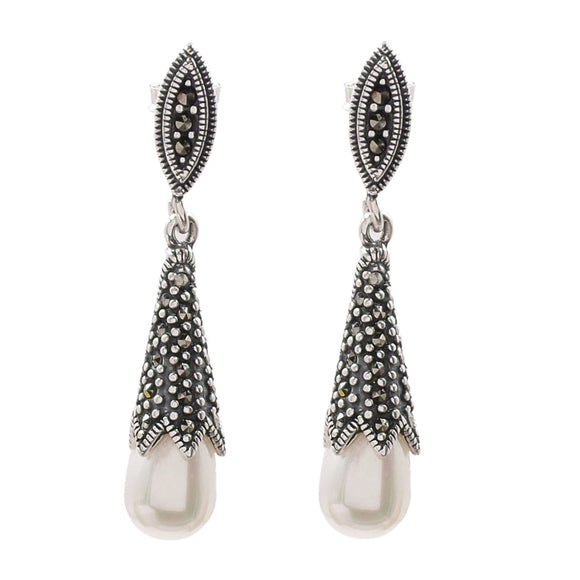 SS 925 Marcasite & Pear Drop Earrings