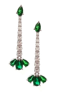 Sim. Emerald Sterling Silver CZ 1.5" Drop Earrings