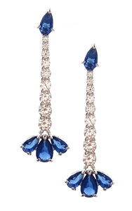 Sim. Blue Sapphire Sterling Silver CZ 1.5" Drop Earrings