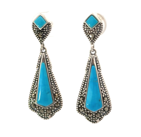 SS Marcasite/Turquoise Dangle Earrings