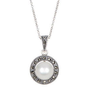 SS 925 Marcasite & Pearl Circle Pendant With Chain