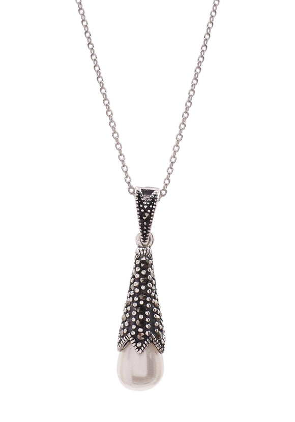 SS 925 Marcasite & Pear Pendant With Chain