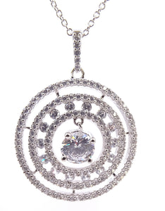 SS 925 White CZ Circle Pendant Necklace