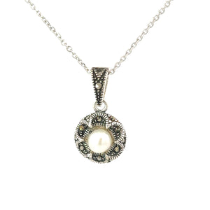 Marcasite Flower Pendant With Chain
