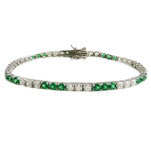 SS 925 Alternating White & Emerald CZ Bracelet