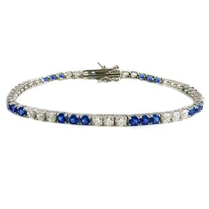 SS 925 Alternating White & Blue Sapphire CZ Bracelet