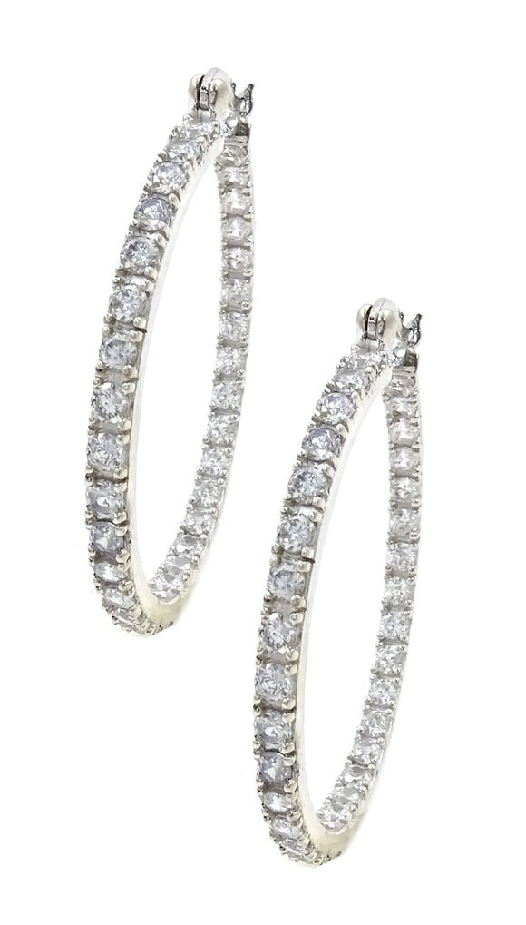 Sterling Silver Inside-Out White CZ Hoop Earrings