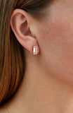SS 925 Rosetone Morganite Glass Rect Earrings