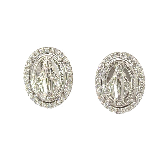 SS 925 White CZ Saint Stud Earrings