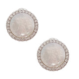 SS 925 White CZ & MOP Circle Omega Back Earrings