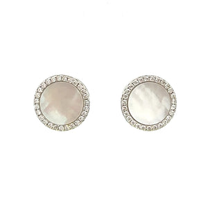 SS 925 White CZ & MOP Circle Stud Earrings