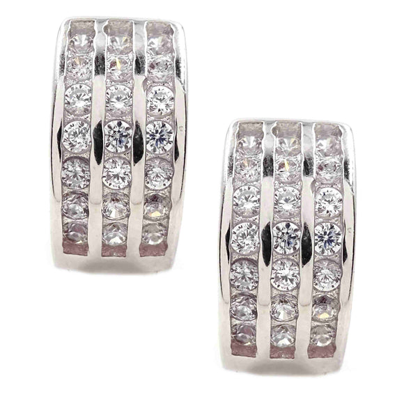 SS 925 Rhodium White CZ Huggie Earrings