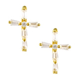 18K Gold Vermeil 2.5g CZ Cross Huggie Earrings
