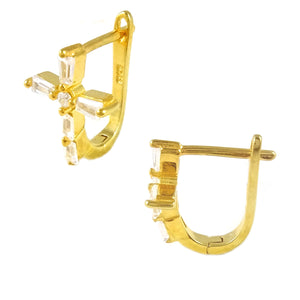 18K Gold Vermeil 2.5g CZ Cross Huggie Earrings
