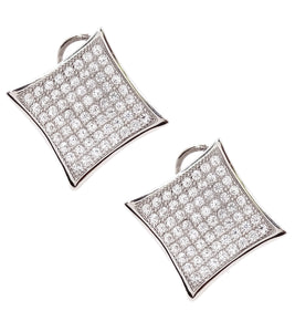 SS 925 Rhodium White Pave CZ Square Stud Earrings