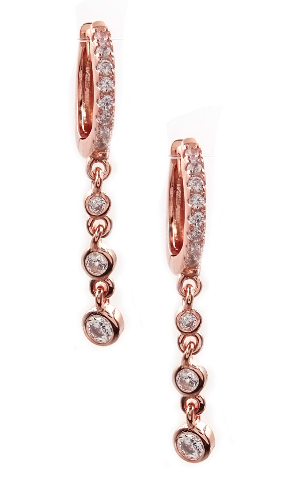 18K Rose Gold Vermeil White CZ Dangle Earrings