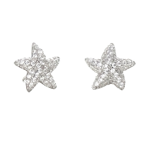 SS 925 White CZ Starfish Stud Earrings