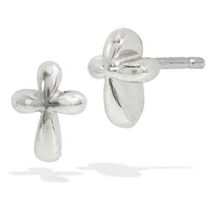 18K White Gold Micro Cross Earrings
