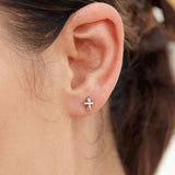 18K White Gold Micro Cross Earrings