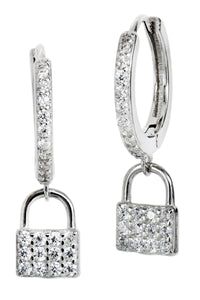 SS 925 White CZ Lock Earrings