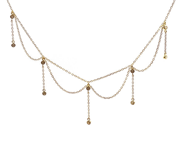 18K Gold Vermeil White CZ Drape Choker Necklace