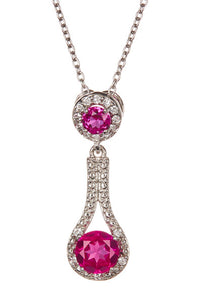 SS Created Pink Sapphire Pendant With Chain