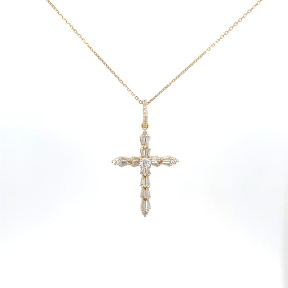 Gold Plated CZ Clear Cross Pendant With Chain