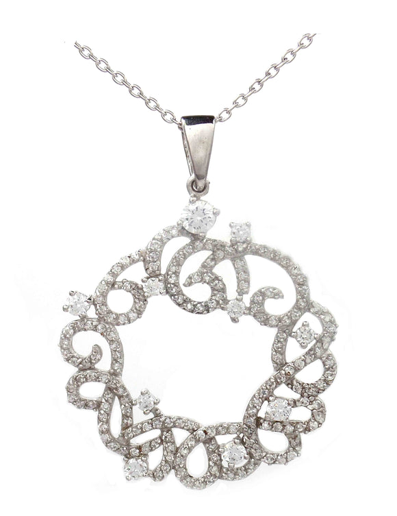 SS White CZ Circle Pendant With Chain