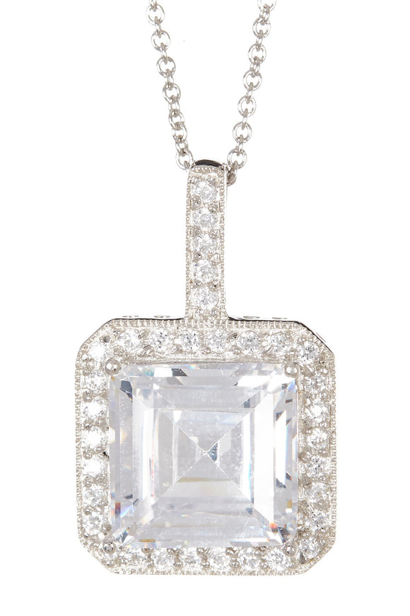 SS 925 White Square CZ Pendant With Chain