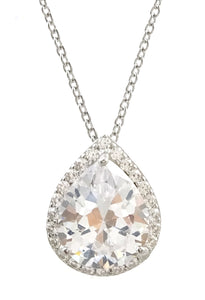 SS 925 White CZ Teardrop Pendant With Chain