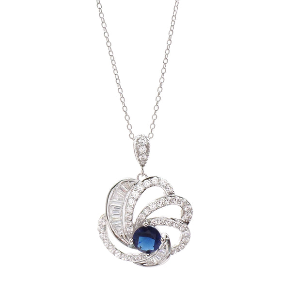 SS 925 Sapphire & White CZ Drop Pendant Necklace