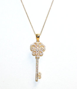 Gold Plated White CZ Key Pendant With Chain