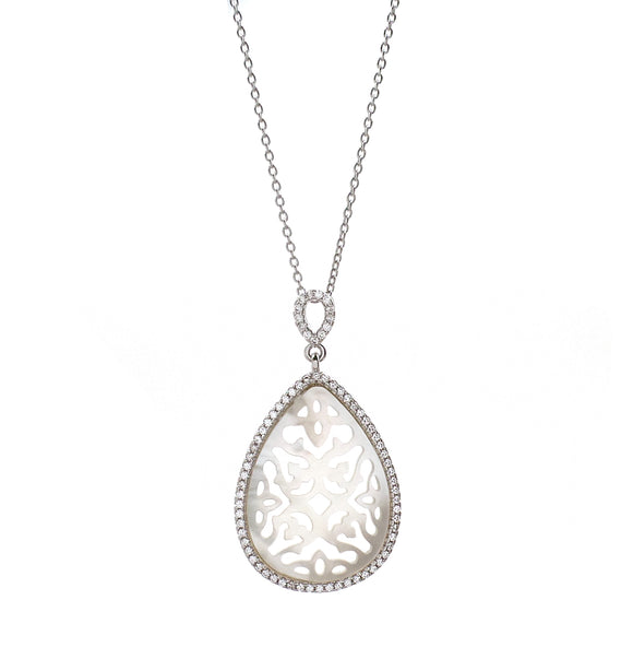 SS 925 Mother Of Pearl Pendant With White CZ