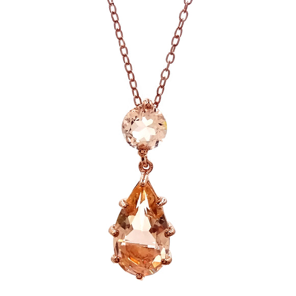 18K Rose Vermeil Morganite Crystal Drop Pendant With Chain