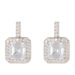 SS 925 White Square CZ Drop Earrings