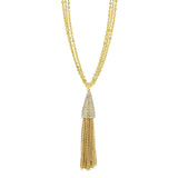 18K Long 32" Multi Chain Crystal Tassel Necklace