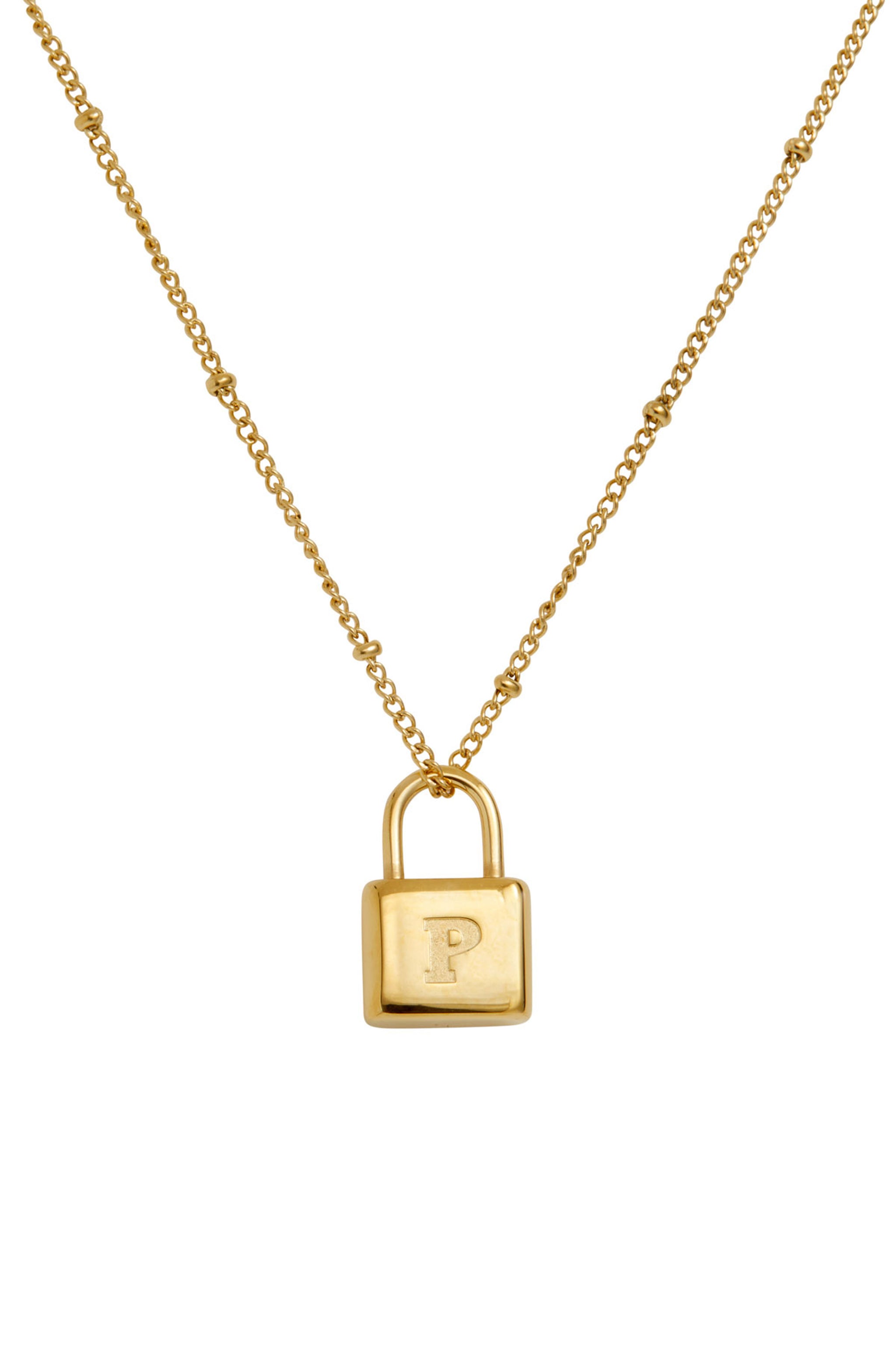 18K Gold Plated Initial Lock Pendant Necklace Savvy Cie Jewels