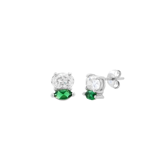 Stacked Sterling Silver CZ & Emerald Studs