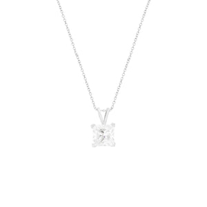 Solitare Princess-Cut CZ Sterling Silver Necklace