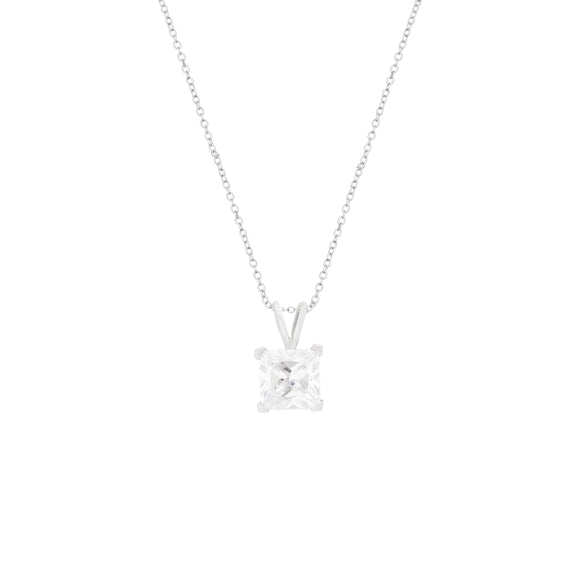 Solitare Princess-Cut CZ Sterling Silver Necklace